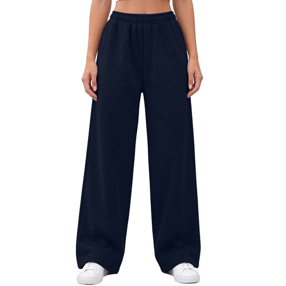 Guluxicc Women's Sweat Pants with Pockets Elastic Waist Drawstring Loose Wide Leg Trousers for Everyday Fall Winter