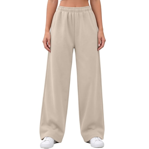 Guluxicc Women's Sweat Pants with Pockets Elastic Waist Drawstring Loose Wide Leg Trousers for Everyday Fall Winter