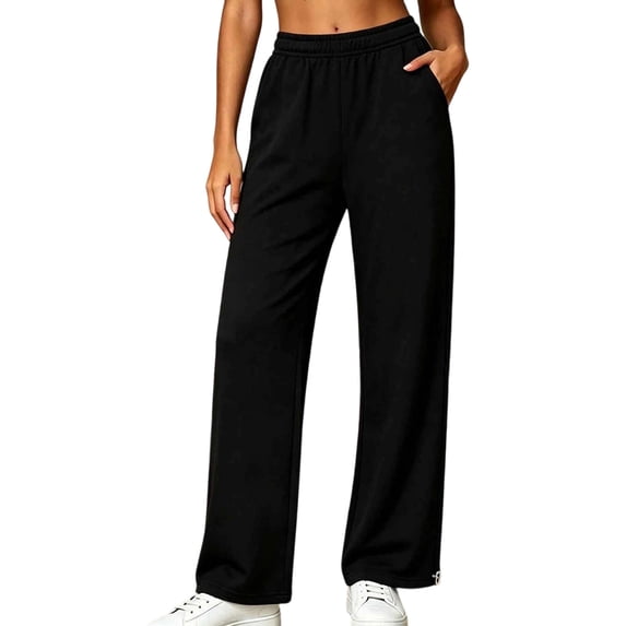 Guluxicc Women's Sweat Pants with Pockets Pull On Loose Elastic Waist Long Trousers Straight Leg Sweatpants for Everyday Fall Winter