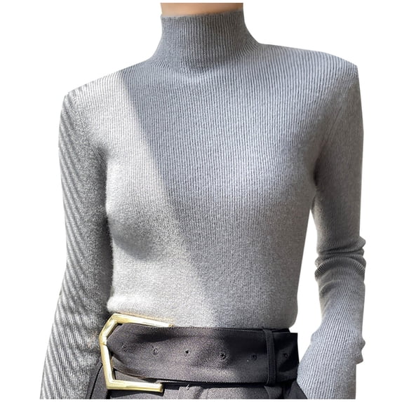 Guluxicc Women's Sweaters Turtleneck Long Sleeve Knit Tunic Sweaters Pullover Tops Winter Warm Cozy Outfits, Gray, XL