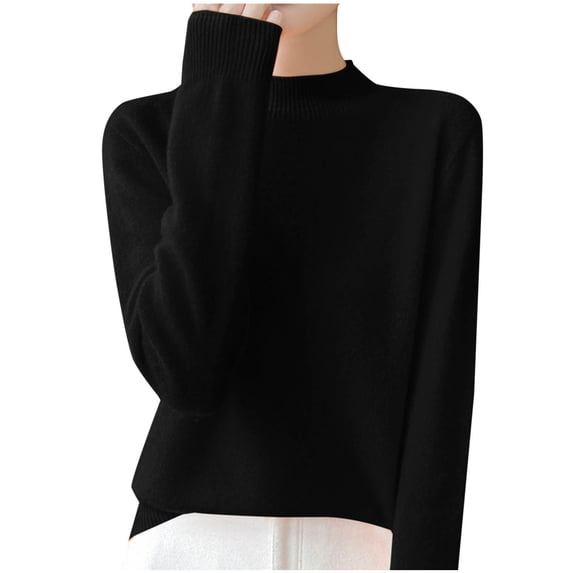 Guluxicc Women's Sweaters Turtleneck Long Sleeve Sweaters Lightweight Knit Pullover Tops Winter Warm Cozy Outfits, Black, L