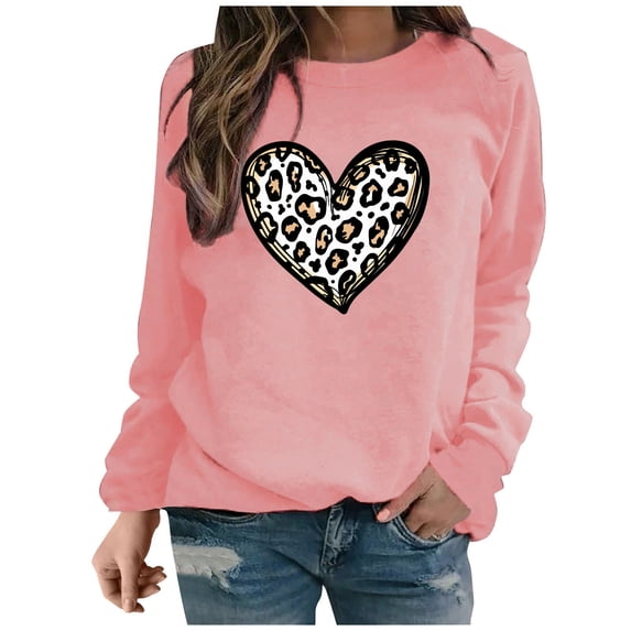 Guluxicc Women's Tops Casual Crewneck Long Sleeve Tunic Shirts Valentine's Day Fashion Cute Graphic Print Pullovers Tops, Pink, XL