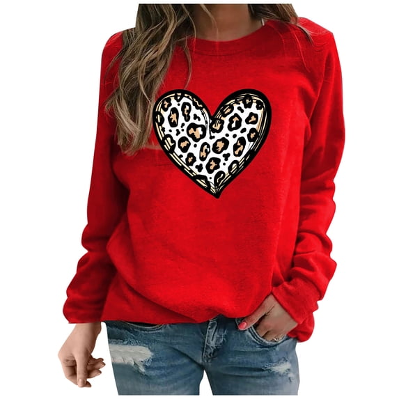 Guluxicc Women's Tops Casual Crewneck Long Sleeve Tunic Shirts Valentine's Day Fashion Cute Graphic Print Pullovers Tops, Red, M