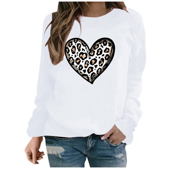 Guluxicc Women's Tops Casual Crewneck Long Sleeve Tunic Shirts Valentine's Day Fashion Cute Graphic Print Pullovers Tops, White, 2XL