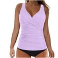 thumbnail image 1 of Guluxicc Women's V Neck Wrap Tankini Sets Ribbed Solid Color Padded Sleeveless Swimsuits with Beach Underwear Summer Bathing Suit, 1 of 5