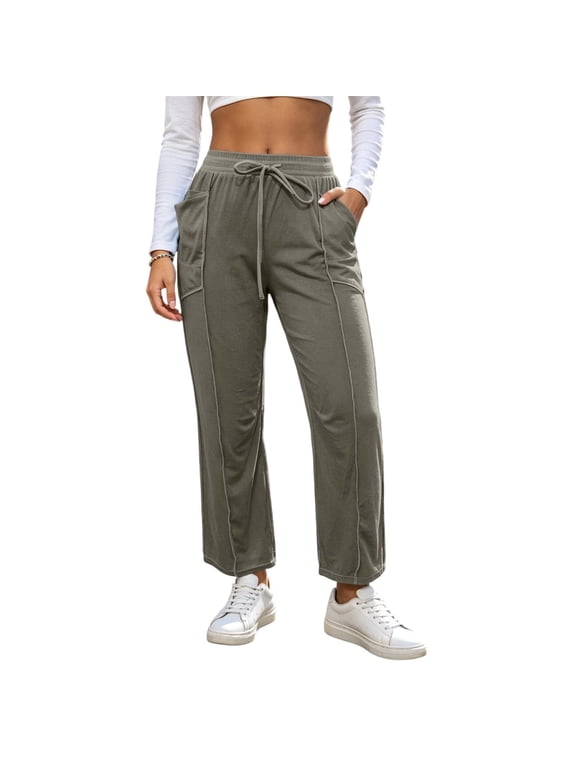Women's Velour Pants with Pockets Drawstring Elastic Waist Straight Leg Pants for Everyday Fall Winter Trousers