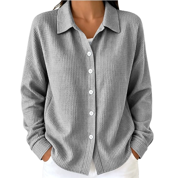 Guluxicc Women's Waffle Shirts Button Down Collared Long Sleeve Business Casual Shirts for Office Everyday Fall Winter