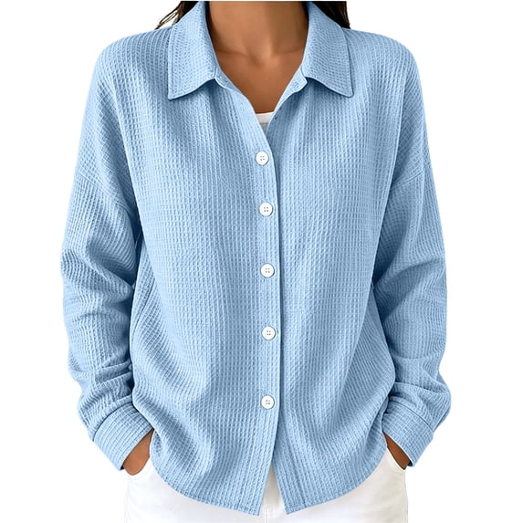 Guluxicc Women's Waffle Shirts Button Down Collared Long Sleeve Business Casual Shirts for Office Everyday Fall Winter