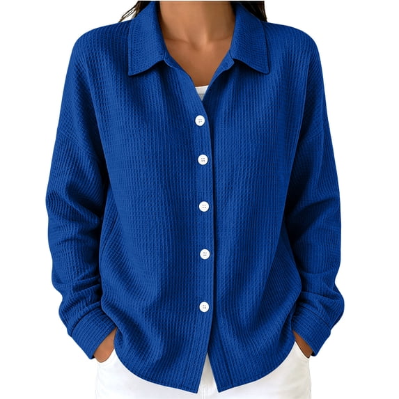 Guluxicc Women's Waffle Shirts Button Down Collared Long Sleeve Business Casual Shirts for Office Everyday Fall Winter