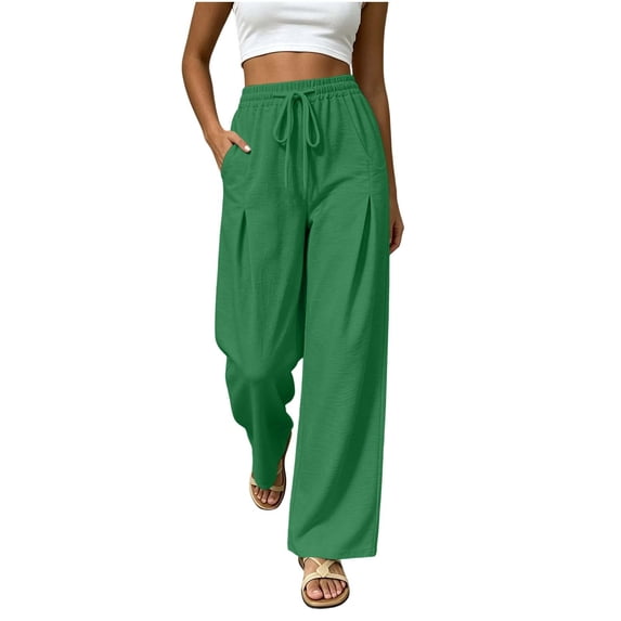 Guluxicc Women's Wide Leg Lounge Pants Lightweight High Waisted Palazzo Adjustable Tie Knot Flowy Trousers with Pockets