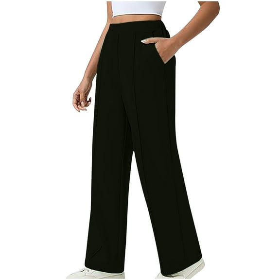 Guluxicc Womens Athletic Pants Casual Loose Elastic Waist Pants Outdoor Work Wide Leg Trousers, Black, S