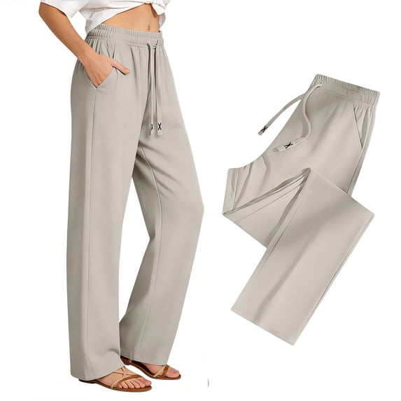 Guluxicc Womens Athletic Pants with Pockets Quick Dry Drawstring Elastic Waist Loose Long Straight Leg Trousers for Outdoor Workout Everyday Summer Fall