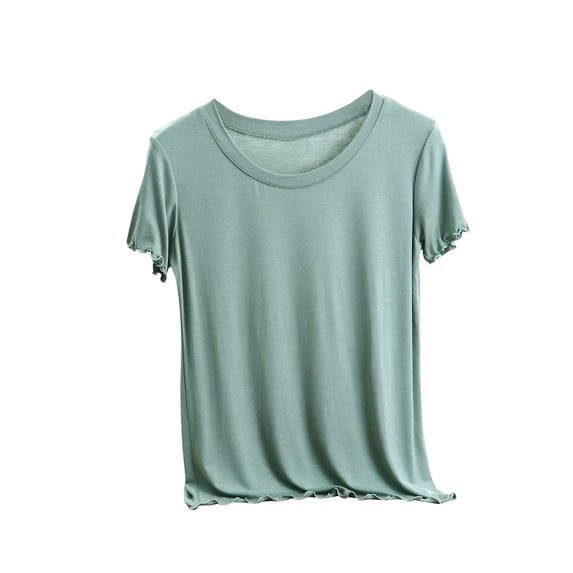 Guluxicc Womens Base Layer Pajama Tees Casual Solid Color Short Sleeve Pullover Tops, Green, XL