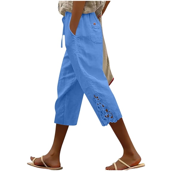 Guluxicc Womens Capri Pants Button Waist Relaxed Fit Trousers with Side Pockets Solid Color Womens Casual Short Pants