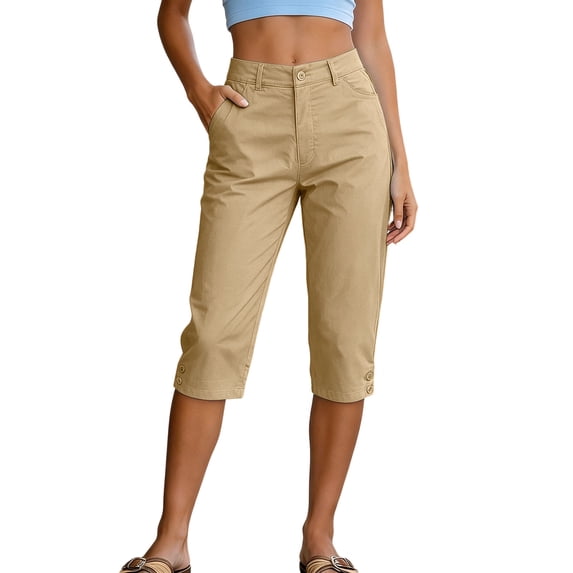 Guluxicc Womens Capri Pants Straight Leg Trousers with Pockets Stretch Fabric Pants for Womens Office Casual and Business