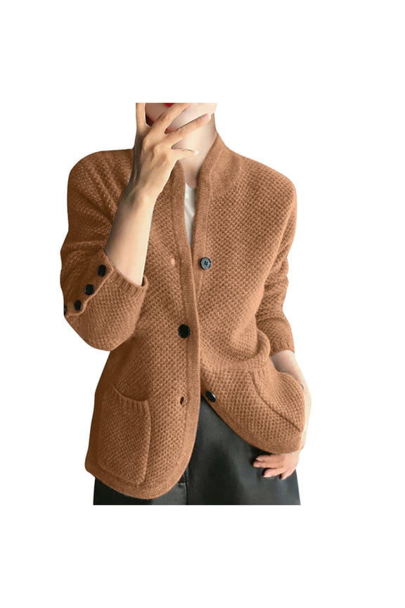 Womens Cardigan Sweaters Long Sleeve Chunky Knit Button Down Cardigan Tops Fall Winter Warm Sweaters Coat, Brown, S