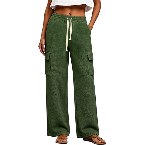 Guluxicc Womens Cargo Pants with Multi Pocket Drawstring Elastic Waist Long Wide Leg Trousers Summer Casual Outfits