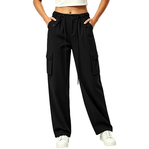 Guluxicc Womens Cargo Pants with Multi Pocket Quick Dry Elastic Waist Drawstring Straight Leg Trousers for Summer Casual Outfits