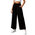 thumbnail image 1 of Guluxicc Womens Casual Cropped Pants Elastic Waist Wide Leg Trousers with Side Pockets Solid Color Sweatpants, 1 of 5