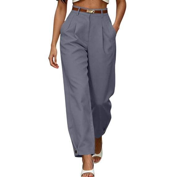 Guluxicc Womens Casual Tapered Pants Belted High Waisted Trousers with Button Cuffs and Pockets Solid Color Pants for Work