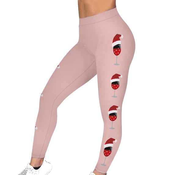 Guluxicc Womens Christmas Leggings Stretch Graphic Print Pants Workout Athletic Running Gym Leggings, Pink, S