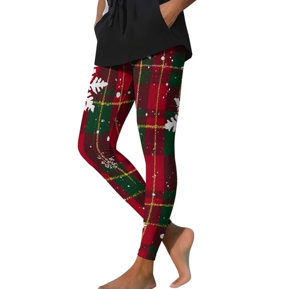 Guluxicc Womens Christmas Stretch Leggings Graphic Print Pants Workout Athletic Running Gym Leggings Pants, Multicolor, 2XL