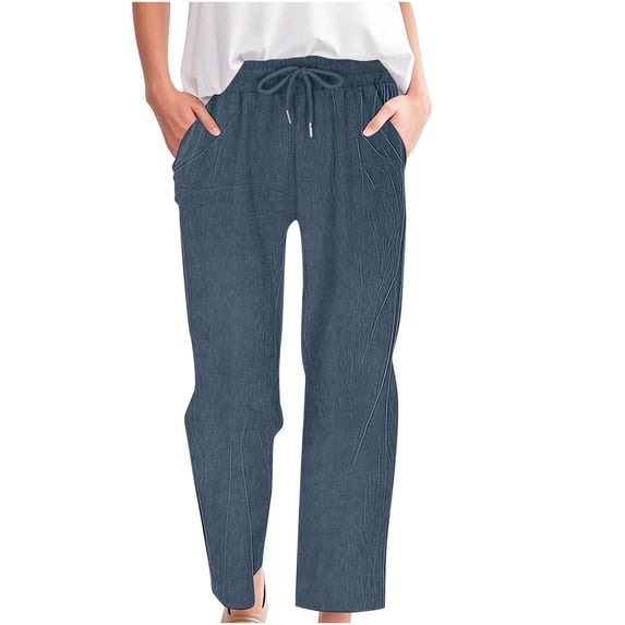 Guluxicc Womens Corduroy Pants Casual Drawstring Elastic Waist Pants with Pockets, Blue, M