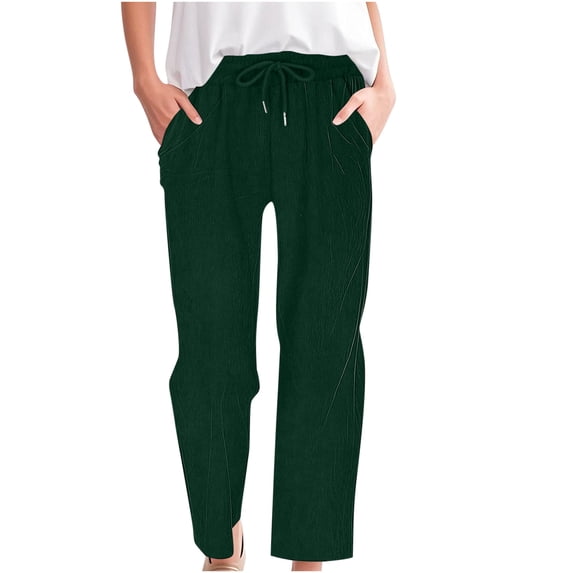 Guluxicc Womens Corduroy Pants Casual Drawstring Elastic Waist Pants with Pockets, Green, M