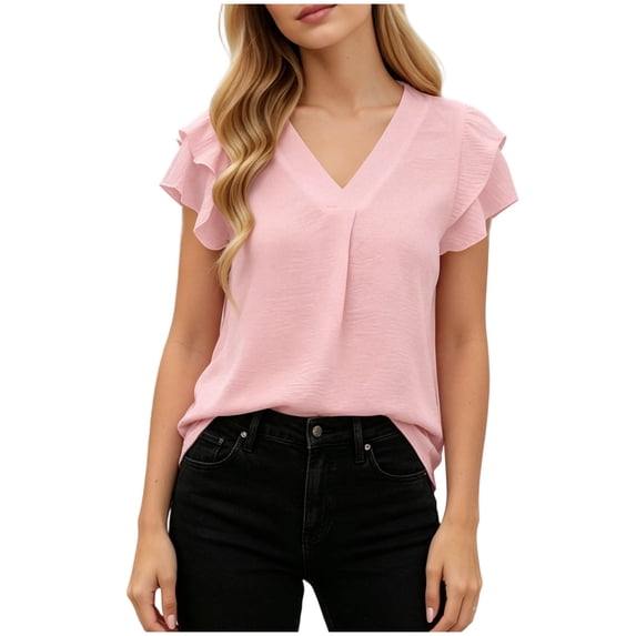 Guluxicc Womens Dressy Casual Shirts Short Sleeve V Neck Work Blouse Business Casual Summer Tops