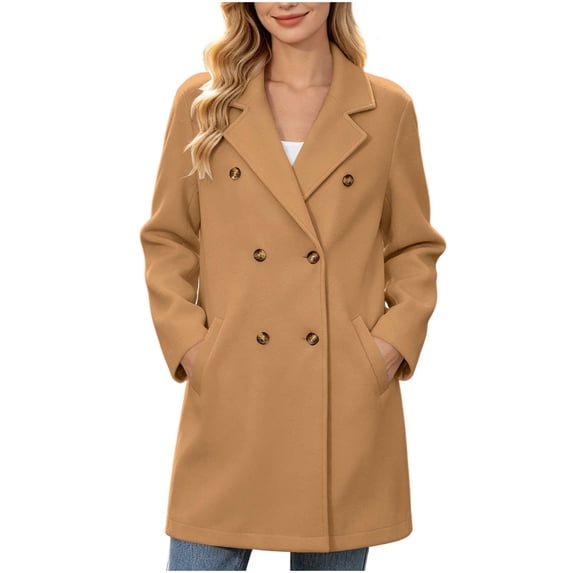 Guluxicc Womens Dressy Coats Double Button Lapel Collar Long Sleeve Coats with Side Pockets for Everyday Fall Winter