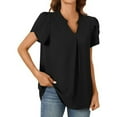 thumbnail image 1 of Guluxicc Womens Fashion Tees Casual V-Neck Short Sleeve Pullover Tops Solid Color T-Shirt, Black, XL, 1 of 4