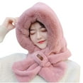 thumbnail image 1 of Guluxicc Womens Fleece Knit Cap Solid Color Warm Hats with Ear Flaps and Integrated Scarf, Pink, 1 of 2