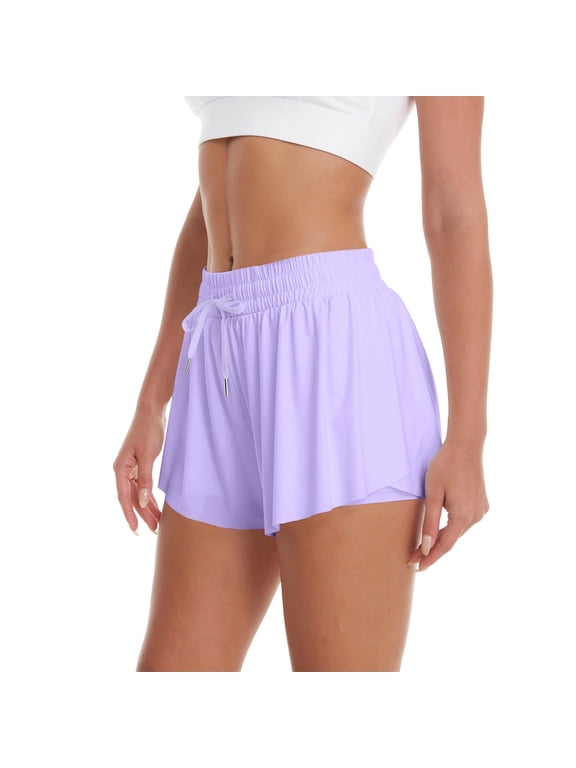 Womens Flowy Shorts Butterfly Shorts with Pocket 2-in-1 Double Layer Athletic Shorts Running Shorts