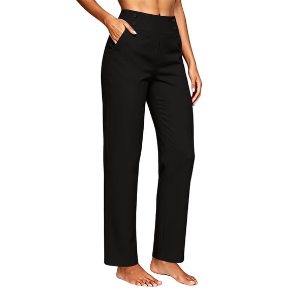 Guluxicc Womens Golf Pants with Pockets Elastic Waist Straight Leg Business Casual Trousers for Everyday Summer Fall