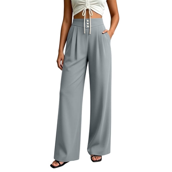 Guluxicc Womens High Waisted Wide Leg Pants Button Front Casual Trousers with Pockets Solid Color Pants for Work Casual and Business