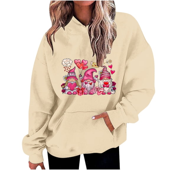 Guluxicc Womens Hoodies Casual Fashion Long Sleeve Hooded Sweatshirts Cute Valentines Day Pullover Tops, Beige, M