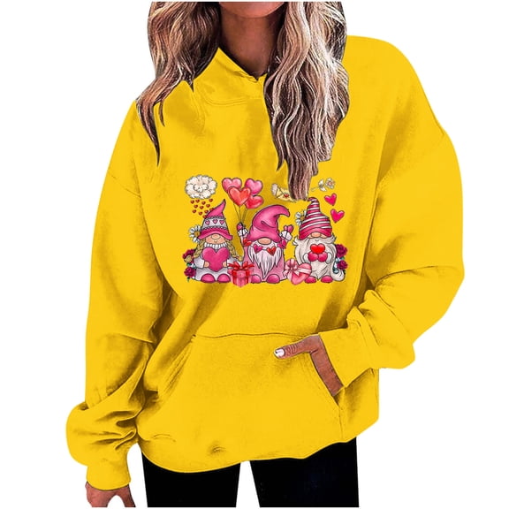 Guluxicc Womens Hoodies Casual Fashion Long Sleeve Hooded Sweatshirts Cute Valentines Day Pullover Tops, Yellow, M