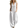 thumbnail image 1 of Guluxicc Womens Linen Jumpsuit Sleeveless Casual Wide Legs Rompers Baggy Button Down V Neck Summer Overalls with Pockets, 1 of 7