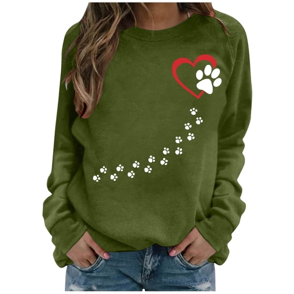 Guluxicc Womens Long Sleeve Sweatshirts Casual Cute Valentines Day Graphic Shirts Fashion Pullover Tops, Green, S