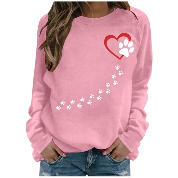 Guluxicc Womens Long Sleeve Sweatshirts Casual Cute Valentines Day Graphic Shirts Fashion Pullover Tops, Pink, S