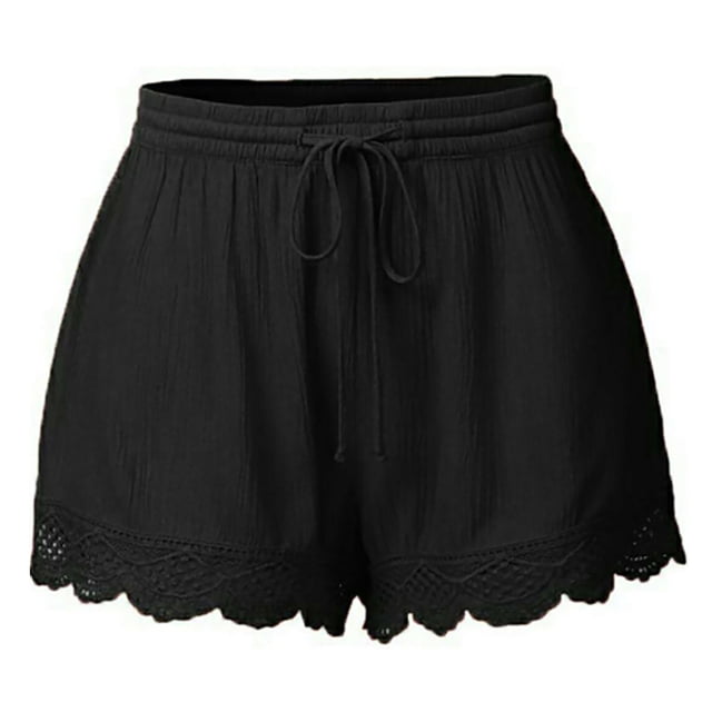 Guluxicc Womens Plus Size Shorts Solid Color Drawstring Elastic Waist Floral Shorts, 5XL