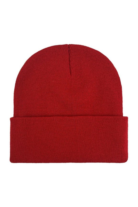Womens Ribbed Beanie Hats Solid Color Knit Cap Winter Warm Hat, Red