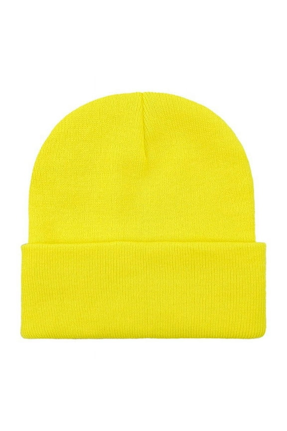 Womens Ribbed Beanie Hats Solid Color Knit Cap Winter Warm Hat, Yellow