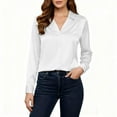 thumbnail image 1 of Guluxicc Womens Satin Button Down Tops Casual Business Work Long Sleeve Shirts V Neck Pullover Tunic Tops, White, 2XL, 1 of 6