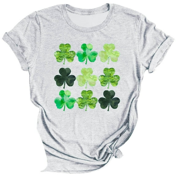 Guluxicc Womens Short Sleeve T-Shirt Casual Round Neck Tees St Potricks Day Shamrock Clover Printed Pullover Tops, S