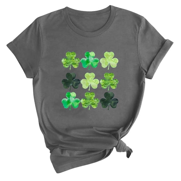 Guluxicc Womens Short Sleeve Tees Casual Round Neck Pullover Tops St Potricks Day Shamrock Clover Printed Shirts, 2XL