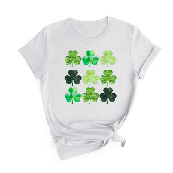 Guluxicc Womens Short Sleeve Tees Casual Round Neck Pullover Tops St Potricks Day Shamrock Clover Printed Shirts, S