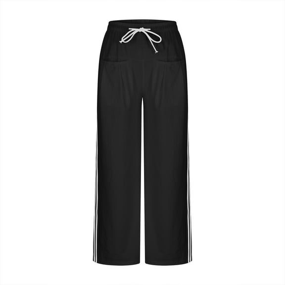 Guluxicc Womens Side Striped Pants with Pockets Casual Elastic Wasit Drawstring Straight Leg Trousers Comfy Gingham Athletic Pants