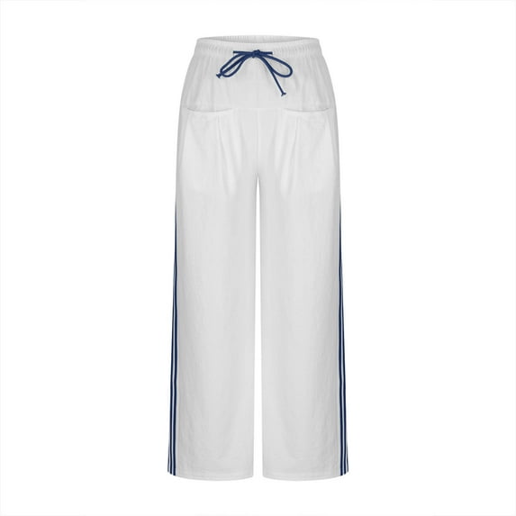 Guluxicc Womens Side Striped Pants with Pockets Casual Elastic Wasit Drawstring Straight Leg Trousers Comfy Gingham Athletic Pants