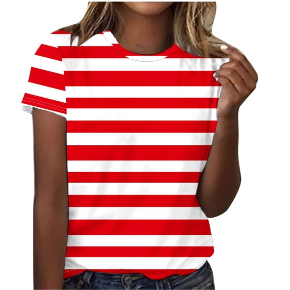 Guluxicc Womens Striped T Shirts Crew Neck Short Sleeve Casual Summer Blouse T-Shirts Basic Tops